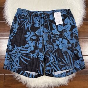 Robert Graham Mens Size 32 Blue Black Drift Away Classic Fit Swim Trunks Shorts